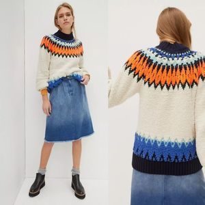 Anthropologie Pilcro Selene Fleece Fair Isle Funnel Neck Sweater